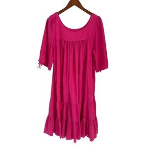 Vtg. Two Potato Tiered Dress Puff 3/4 Sleeves Flowy Boho-Chic Pink Large